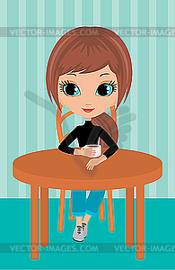 Pretty girl drinks coffee - vector clipart