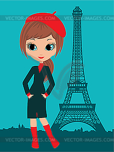 Pretty girl in the Paris - vector image