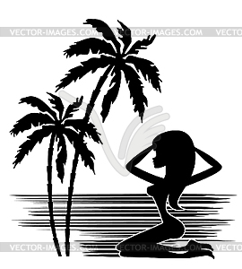 Palm tree and woman silhouette - vector clipart