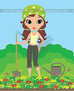 Девушка садовник - векторная иллюстрация
