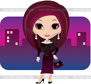 Young woman in city - vector clipart