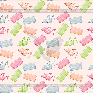 Seamless bags and shoes pattern - vector clipart