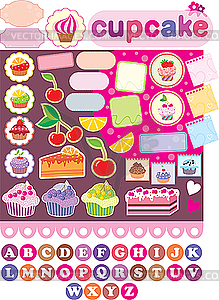 Scrapbook elements with cupcakes - vector clipart / vector image