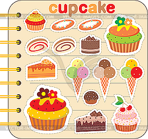 Scrapbook elements with cupcakes - vector clip art