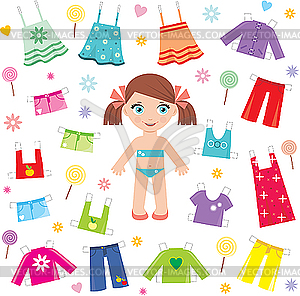 Paper doll with clothes set - royalty-free vector clipart