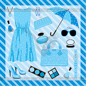 Fashion set in blue tones - vector image