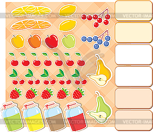 Scrapbook elements with fruits and jam - vector clipart