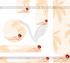 Banner with palm trees and woman - vector EPS clipart