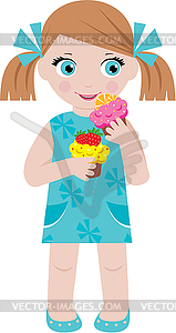 Маленькая девочка с кексами - иллюстрация в векторном формате