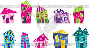 Set of the bright, painted cartoon houses - vector clipart / vector image