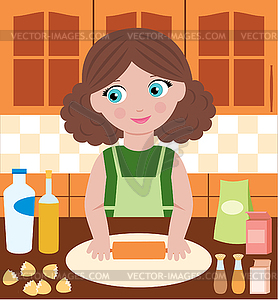 Woman prepares dough - vector clipart
