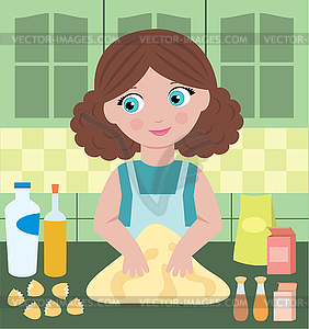 Woman prepares dough - vector clip art