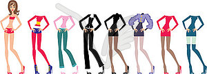 Young beautiful paper dolls with clothes set - royalty-free vector image
