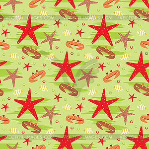 Seamless crabs and starfishes pattern - vector clipart