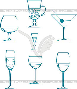 Set of symbols and icons glasses for alcoholic drinks - vector image