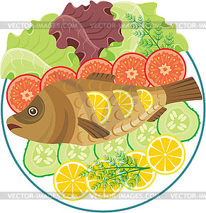 Dish with the baked fish - vector image