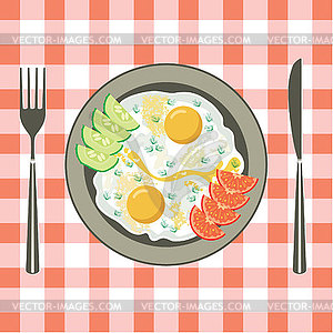 Fried eggs in plate - vector clipart / vector image