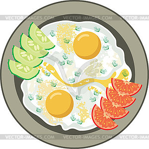 Fried eggs with vegetables - vector clipart