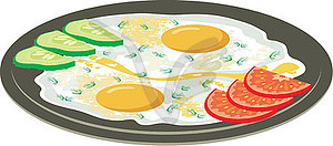 Fried eggs with vegetables - vector clip art