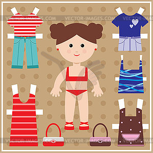 Paper doll with clothes set - vector clipart