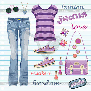 Jeans fashion set - vector clip art