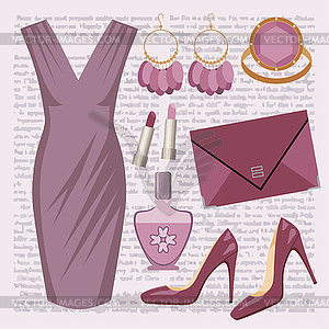 Fashion set with a dress - vector EPS clipart