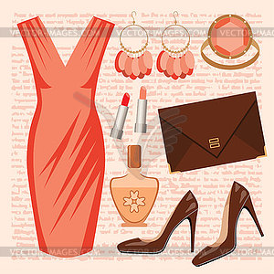 Fashion set with a dress - vector clipart