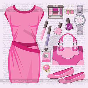 Fashion set with a casual dress - vector image