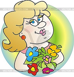 Woman with flowers - color vector clipart