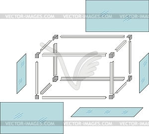 Drawing of self-made metal aquarium - vector clipart