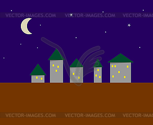 Stylized night city - five houses - vector clipart