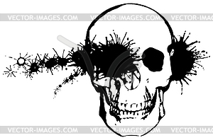 Monochrome grunge - bullet through human skull - vector image