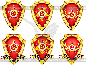 Set of military shields with medals - vector image