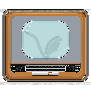 Old TV set with wooden case - vector clipart