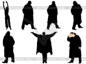 Коллекция силуэты мужчины в пальто. - векторное изображение EPS