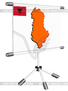 Display with silhouette map of Albania - color vector clipart