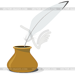 Pottery inkwell and pen - vector clipart