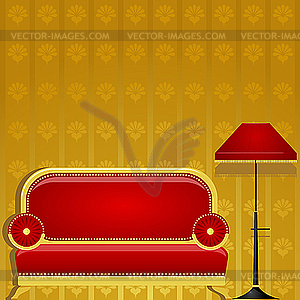 Sofa and floor lamp - vector clip art