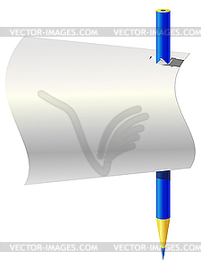 Синий карандаш и лист бумаги - клипарт Royalty-Free