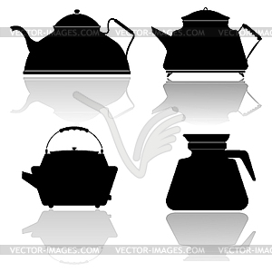 Set of silhouettes of teapots - vector clipart