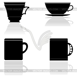 Набор силуэты чайные чашки - изображение векторного клипарта