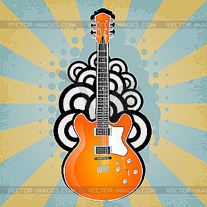 Retro background with electric guitar and rays - vector clipart / vector image