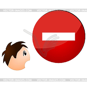 Sign ban showing the boy`s face - vector image