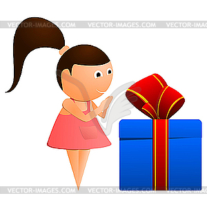 Little girl with gift. - vector image