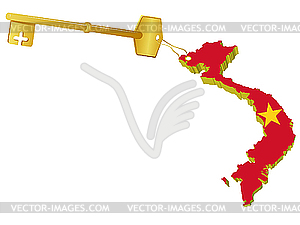 Golden key and key fob Vietnam - color vector clipart