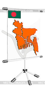 Display with silhouette map of Bangladesh - vector image