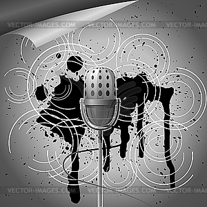 Retro background with microphone and grunge - vector clipart