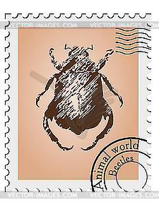 Stamp with picture of beetle - vector image