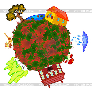 Autumn background with village elements - vector image