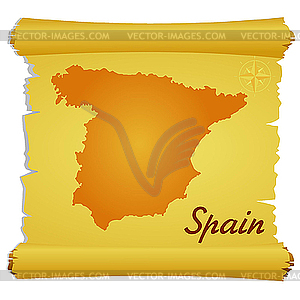 Parchment with silhouette of Spain - vector clipart